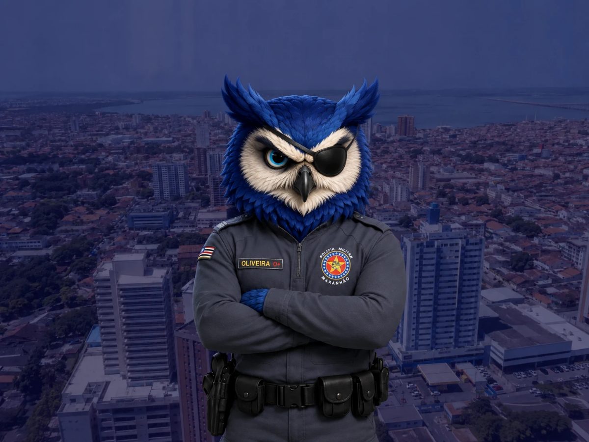 Mascote da Operação PMPE: uma coruja em postura de comando, símbolo da preparação focada para a prova de Soldado da PMPE.